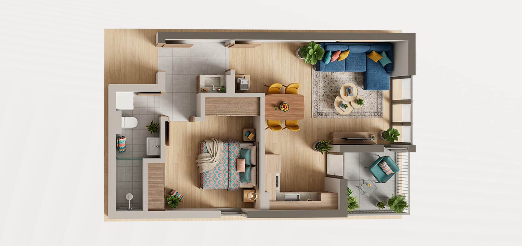 Interior visualization — S7, ground floor, one-bedroom apartment